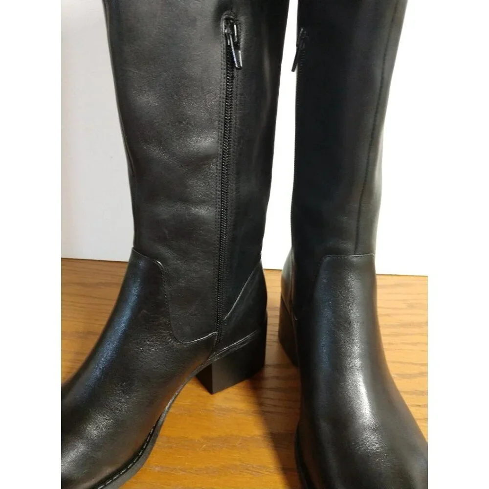 INC International Concepts Karmennl Black Leather Over-Knee-High Boots Size 7